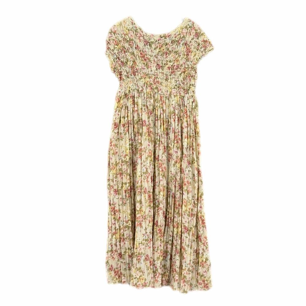 Vintage Jeffrey & Dara Cream Floral Smocked Cottagecore Romantic Maxi Dress - Picture 8 of 12